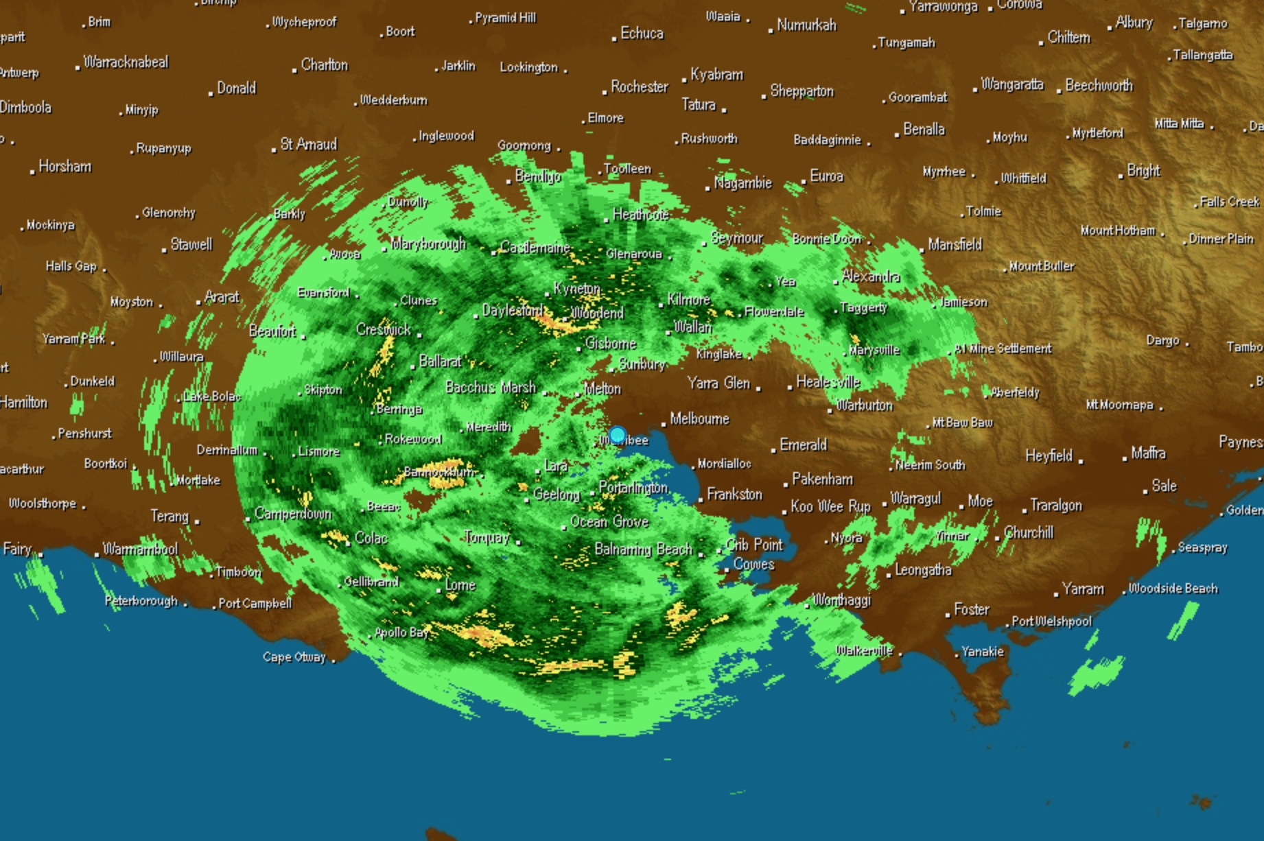 Giant green "PacMan" brings rain to Melbourne